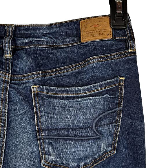 American Eagle SZ 8 Jeggings Jeans Low-Rise Distressed Patches Stretch Whiskered - Picture 8 of 11